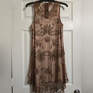 Embellished Sleeveless Dress in Brown